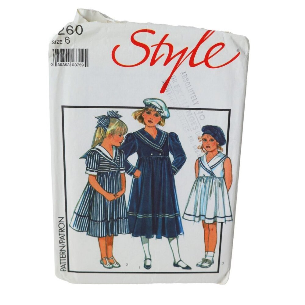 Style 1260 Sewing Pattern Child's Mock Wrap Dress Sailor's Beret Dress Size 6